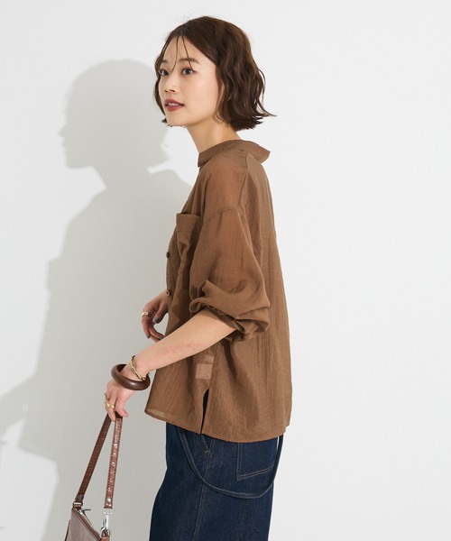 CRAFT STANDARD BOUTIQUE（クラフトスタンダードブティック）の「シアーシャツ◆（シャツ/ブラウス・レディース・ホワイト/ブラウン/チャコールグレー・FREE）」の6枚目の写真