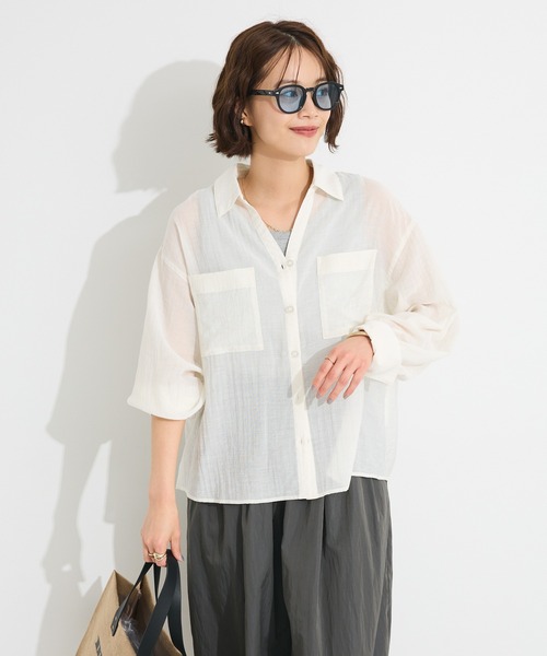 CRAFT STANDARD BOUTIQUE（クラフトスタンダードブティック）の「シアーシャツ◆（シャツ/ブラウス・レディース・ホワイト/ブラウン/チャコールグレー・FREE）」の11枚目の写真