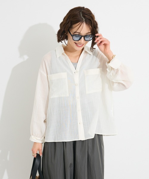 CRAFT STANDARD BOUTIQUE（クラフトスタンダードブティック）の「シアーシャツ◆（シャツ/ブラウス・レディース・ホワイト/ブラウン/チャコールグレー・FREE）」の12枚目の写真