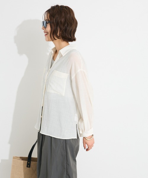 CRAFT STANDARD BOUTIQUE（クラフトスタンダードブティック）の「シアーシャツ◆（シャツ/ブラウス・レディース・ホワイト/ブラウン/チャコールグレー・FREE）」の13枚目の写真