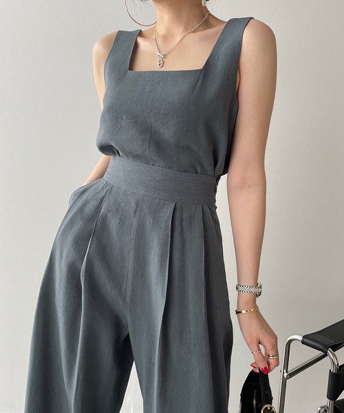 ツーピースセット ノースリーブ メタルバックルトップス＋パンツ 全2色 大きいサイズ かっこいい セットアップ 2点セット