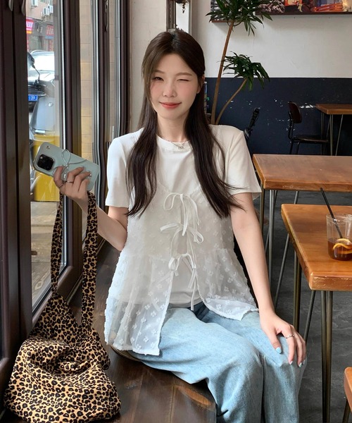 セール】ビスチェ キャミ レース 花柄 リボン シースルー カップ