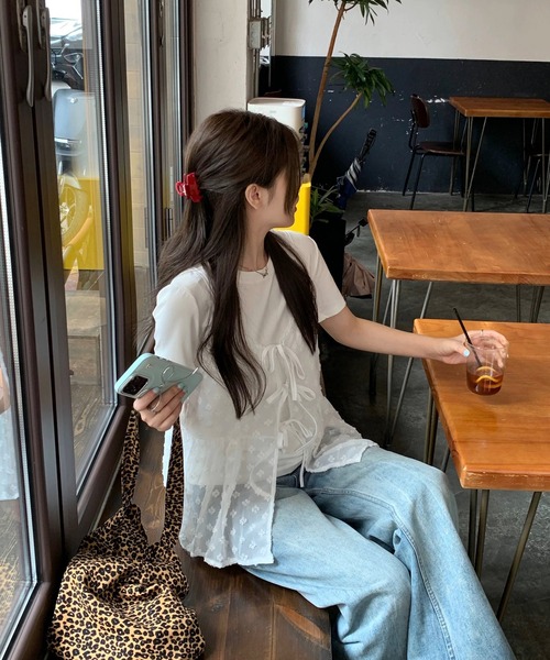 shopnikoniko（ショップニコニコ）の「ビスチェ キャミ レース 花柄 リボン シースルー カップなし キャミソール（キャミソール・レディース・ホワイト/ブラック・フリー）」の7枚目の写真