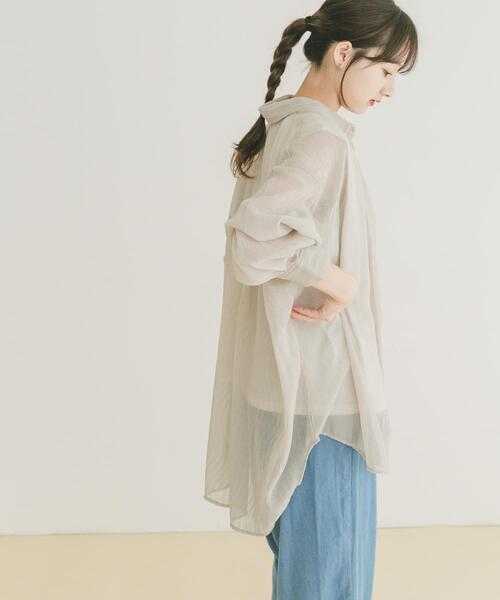 ITEMS URBANRESEARCH(アイテムズ アーバンリサーチ)の「ヨウリュウシアービッグシャツ(シャツ/ブラウス・レディース・ラベンダー/オフホワイト/ブラック・FREE)」の6枚目の写真