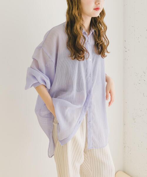 ITEMS URBANRESEARCH(アイテムズ アーバンリサーチ)の「ヨウリュウシアービッグシャツ(シャツ/ブラウス・レディース・ラベンダー/オフホワイト/ブラック・FREE)」の12枚目の写真