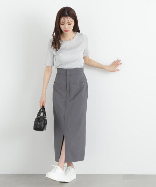 PROPORTION BODY DRESSING（プロポーションボディドレッシング）の「前スリットナロースカート / 1215120601（スカート・レディース・ダークグレー/ピンク/ベージュ・SMALL/MEDIUM/XS）」の19枚目の写真