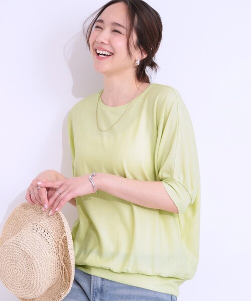 DRESKIP(ドレスキップ)の「【ひんやり/UV】ほんのりラメで大人上品 お袖リブ ドルマントップス(Tシャツ/カットソー・レディース・オフホワイト/グレー/ピンク/サックスブルー/イエロー系その他/ブラック・00)」の1枚目の写真