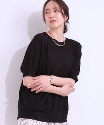 DRESKIP | 【ひんやり/UVカット】さり気ないラメで大人上品 お袖リブドルマントップス(Tシャツ/カットソー)
