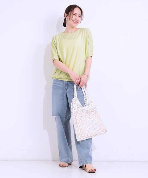 DRESKIP(ドレスキップ)の「【ひんやり/UV】ほんのりラメで大人上品 お袖リブ ドルマントップス(Tシャツ/カットソー・レディース・オフホワイト/グレー/ピンク/サックスブルー/イエロー系その他/ブラック・00)」の9枚目の写真