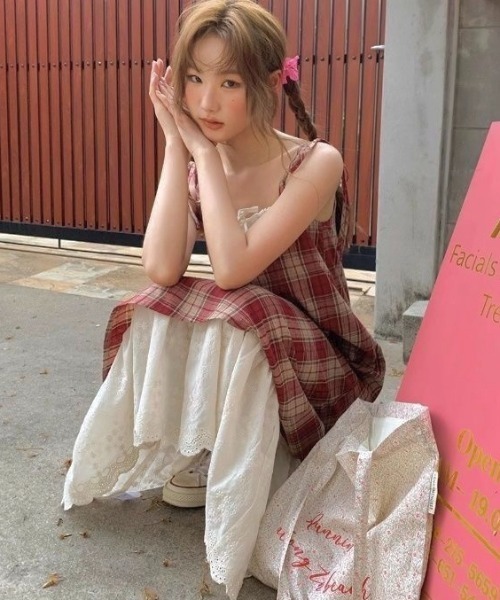セール】レイヤード風チェック柄キャミワンピース（ワンピース）｜LADY