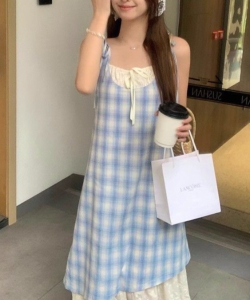 ルミニョン　レイヤードワンピース　新品　S キャメルチェック ルミニョン レイヤードワンピース 新品 S キャメルチェック 楽天