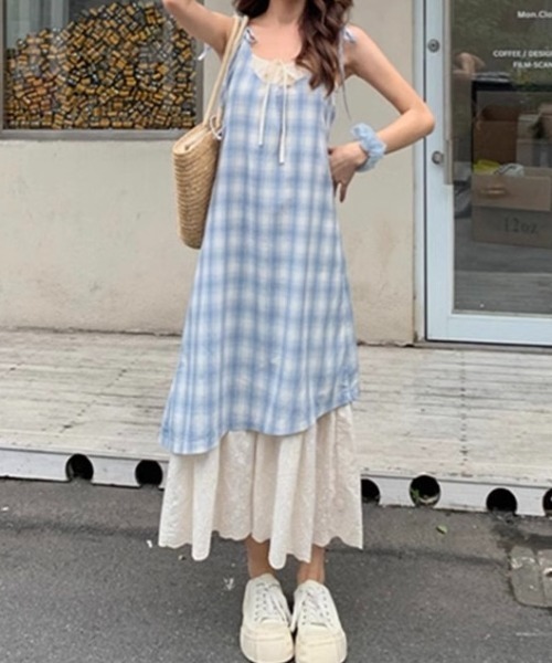 LADY LIKE(レディライク)の「レイヤード風チェック柄キャミワンピース(ワンピース・レディース・レッド/サックスブルー・M)」の15枚目の写真