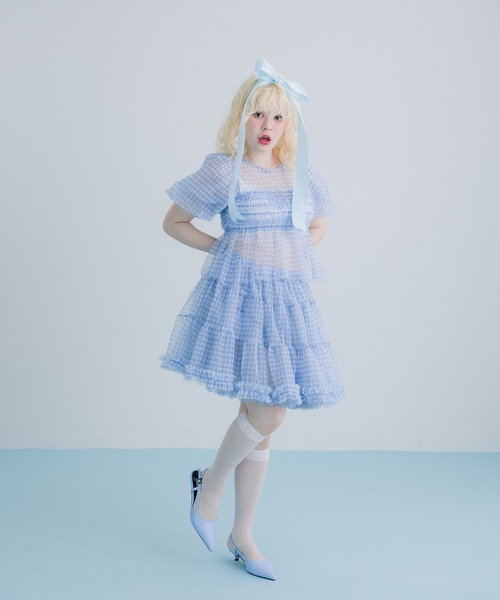 gingham check sheer blouse/ギンガムチェックシアーブラウス