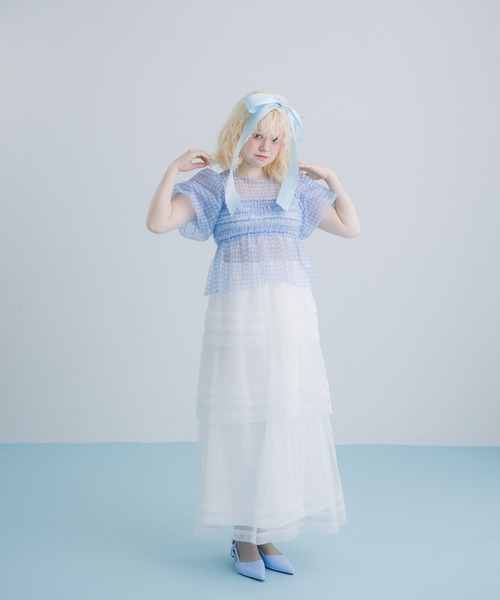 gingham check sheer blouse/ギンガムチェックシアーブラウス