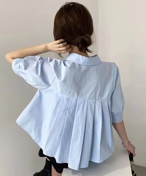 SHEPP(シープ)の「バックプリーツシャツ(シャツ/ブラウス・レディース・ホワイト/サックスブルー/ライトイエロー・F)」の8枚目の写真