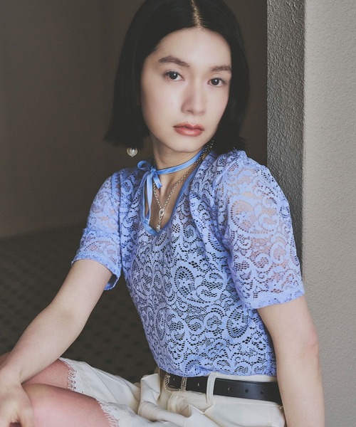 HARE(ハレ)の「2WAYリボンデザインレーストップス(HARE)(Tシャツ/カットソー・レディース・ブラック/ライトブルー/レッド・FREE)」の3枚目の写真