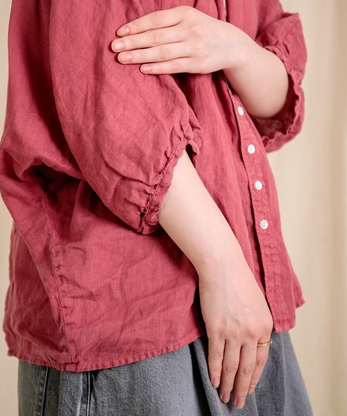 Brocante（ブロカント）の「[Brocante / ブロカント] リネンキャンバス グランシャツ（シャツ/ブラウス・レディース・ローズ/ダークグリーン・2）」の16枚目の写真