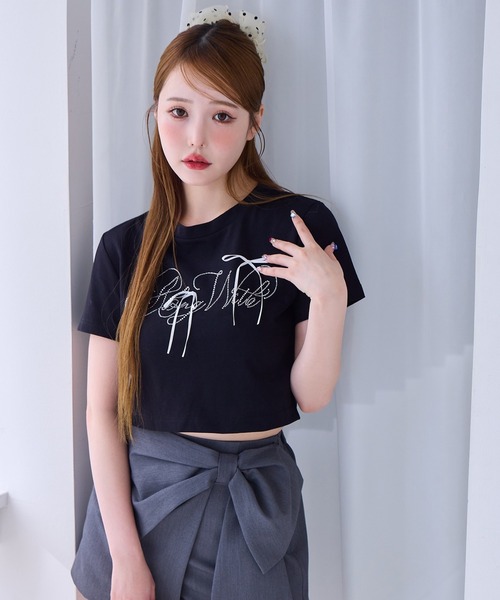 one after another NICE CLAUP(ワンアフターアナザーナイスクラップ)の「ビジューリボンアソートT(Tシャツ/カットソー・レディース・オフホワイト/ブラック/ピンク/ラベンダー・FREE)」の3枚目の写真