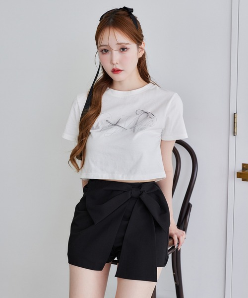 one after another NICE CLAUP(ワンアフターアナザーナイスクラップ)の「ビジューリボンアソートT(Tシャツ/カットソー・レディース・オフホワイト/ブラック/ピンク/ラベンダー・FREE)」の8枚目の写真