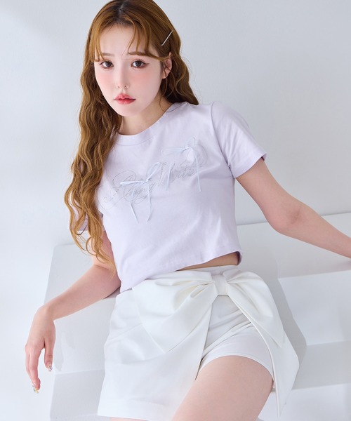 one after another NICE CLAUP(ワンアフターアナザーナイスクラップ)の「ビジューリボンアソートT(Tシャツ/カットソー・レディース・オフホワイト/ブラック/ピンク/ラベンダー・FREE)」の14枚目の写真