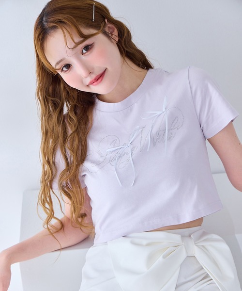 one after another NICE CLAUP(ワンアフターアナザーナイスクラップ)の「ビジューリボンアソートT(Tシャツ/カットソー・レディース・オフホワイト/ブラック/ピンク/ラベンダー・FREE)」の15枚目の写真