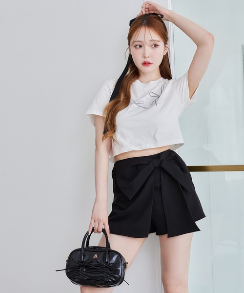 one after another NICE CLAUP(ワンアフターアナザーナイスクラップ)の「ビジューリボンアソートT(Tシャツ/カットソー・レディース・オフホワイト/ブラック/ピンク/ラベンダー・FREE)」の7枚目の写真