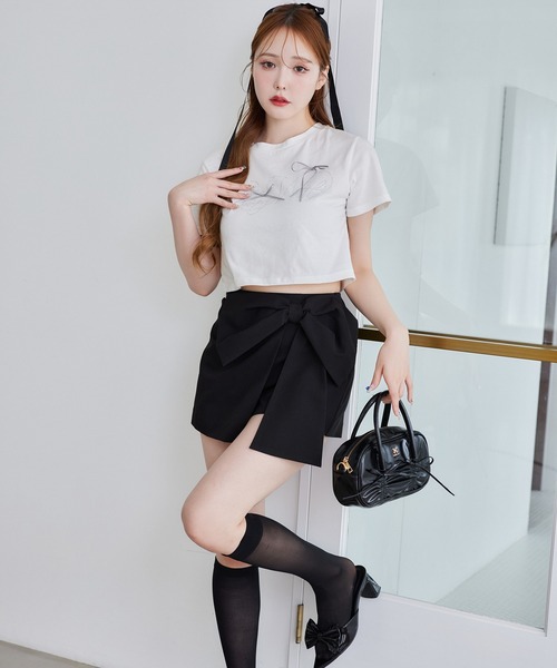 one after another NICE CLAUP(ワンアフターアナザーナイスクラップ)の「ビジューリボンアソートT(Tシャツ/カットソー・レディース・オフホワイト/ブラック/ピンク/ラベンダー・FREE)」の5枚目の写真