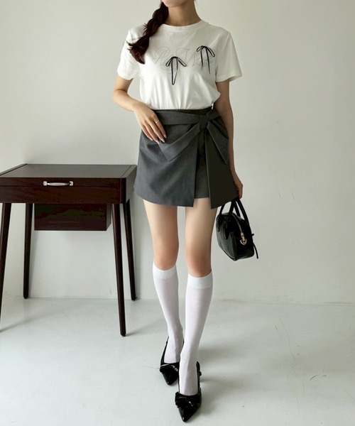 one after another NICE CLAUP(ワンアフターアナザーナイスクラップ)の「ビジューリボンアソートT(Tシャツ/カットソー・レディース・オフホワイト/ブラック/ピンク/ラベンダー・FREE)」の19枚目の写真