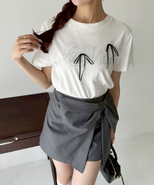 one after another NICE CLAUP(ワンアフターアナザーナイスクラップ)の「ビジューリボンアソートT(Tシャツ/カットソー・レディース・オフホワイト/ブラック/ピンク/ラベンダー・FREE)」の17枚目の写真