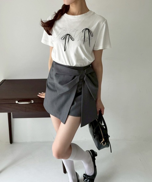 one after another NICE CLAUP(ワンアフターアナザーナイスクラップ)の「ビジューリボンアソートT(Tシャツ/カットソー・レディース・オフホワイト/ブラック/ピンク/ラベンダー・FREE)」の18枚目の写真