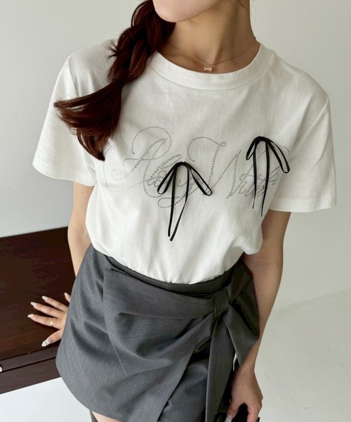 one after another NICE CLAUP(ワンアフターアナザーナイスクラップ)の「ビジューリボンアソートT(Tシャツ/カットソー・レディース・オフホワイト/ブラック/ピンク/ラベンダー・FREE)」の16枚目の写真