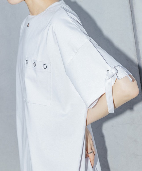 kOhAKU(コハク)の「【接触冷感】『ハトメアシメカットソー』(Tシャツ/カットソー・レディース・ブラック/ライトグレー・FREE)」の5枚目の写真