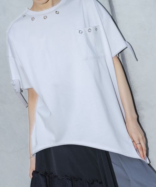 kOhAKU(コハク)の「【接触冷感】『ハトメアシメカットソー』(Tシャツ/カットソー・レディース・ブラック/ライトグレー・FREE)」の7枚目の写真