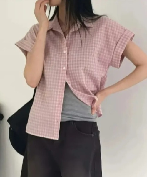 Vipoa(ヴィポア)の「roll up check shirt(シャツ/ブラウス・レディース・ホワイト/ピンク/アイボリー・FREE)」の9枚目の写真