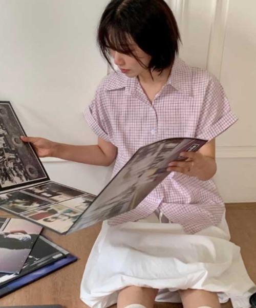 Vipoa(ヴィポア)の「roll up check shirt(シャツ/ブラウス・レディース・ホワイト/ピンク/アイボリー・FREE)」の14枚目の写真