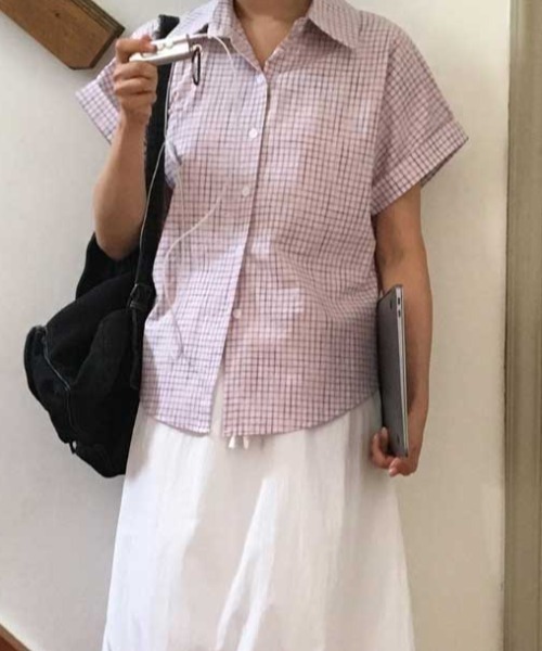 Vipoa(ヴィポア)の「roll up check shirt(シャツ/ブラウス・レディース・ホワイト/ピンク/アイボリー・FREE)」の18枚目の写真