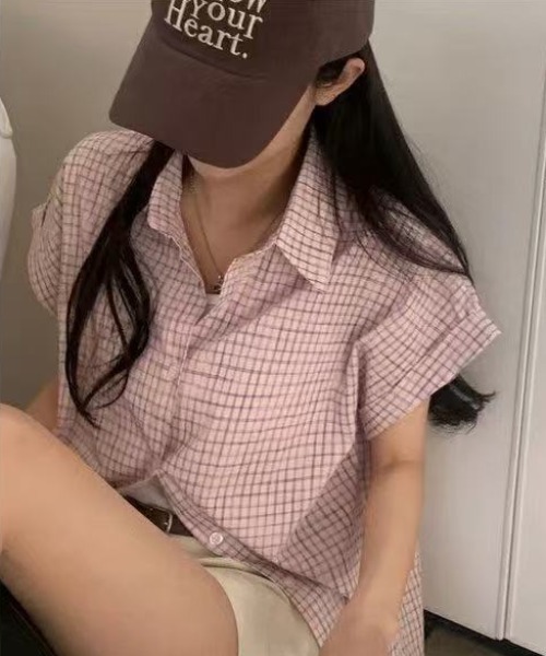 Vipoa(ヴィポア)の「roll up check shirt(シャツ/ブラウス・レディース・ホワイト/ピンク/アイボリー・FREE)」の4枚目の写真