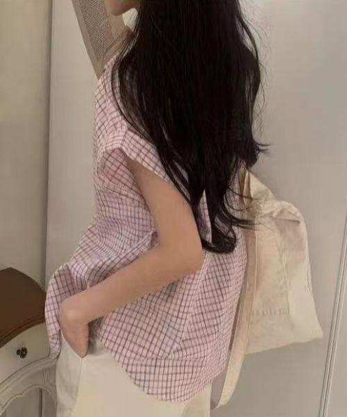 Vipoa(ヴィポア)の「roll up check shirt(シャツ/ブラウス・レディース・ホワイト/ピンク/アイボリー・FREE)」の5枚目の写真