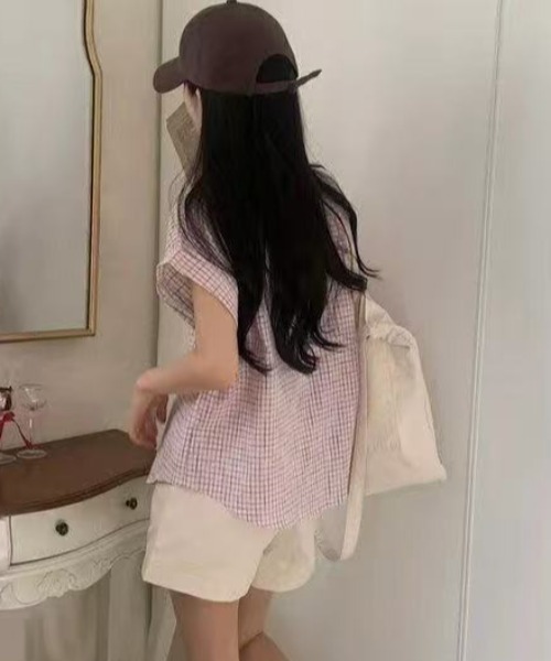 Vipoa(ヴィポア)の「roll up check shirt(シャツ/ブラウス・レディース・ホワイト/ピンク/アイボリー・FREE)」の7枚目の写真
