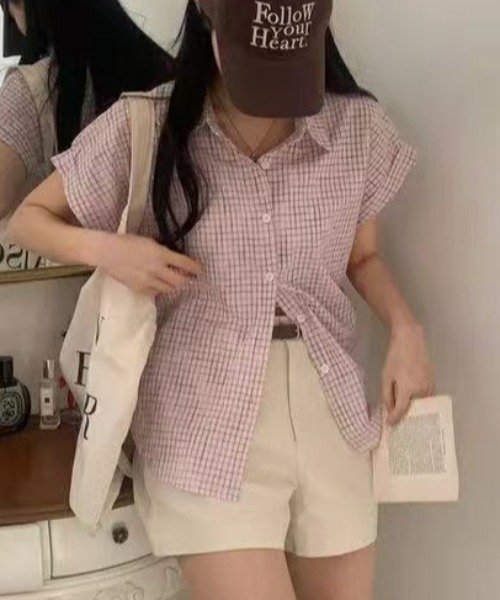Vipoa(ヴィポア)の「roll up check shirt(シャツ/ブラウス・レディース・ホワイト/ピンク/アイボリー・FREE)」の6枚目の写真