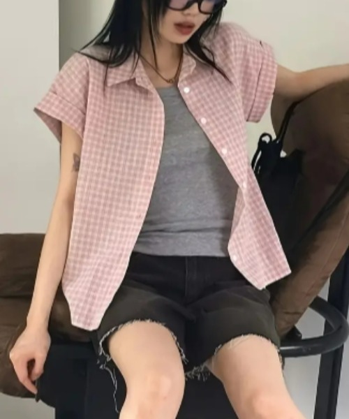 Vipoa(ヴィポア)の「roll up check shirt(シャツ/ブラウス・レディース・ホワイト/ピンク/アイボリー・FREE)」の10枚目の写真