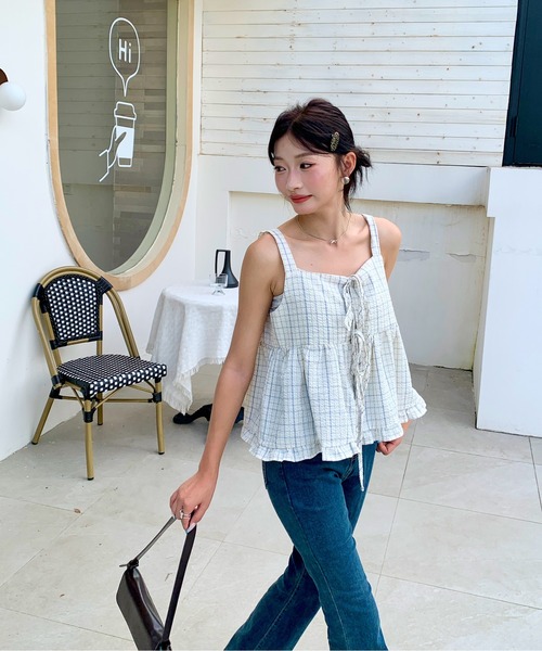 セール】2WAYチェック柄リボンキャミソール（シャツ/ブラウス