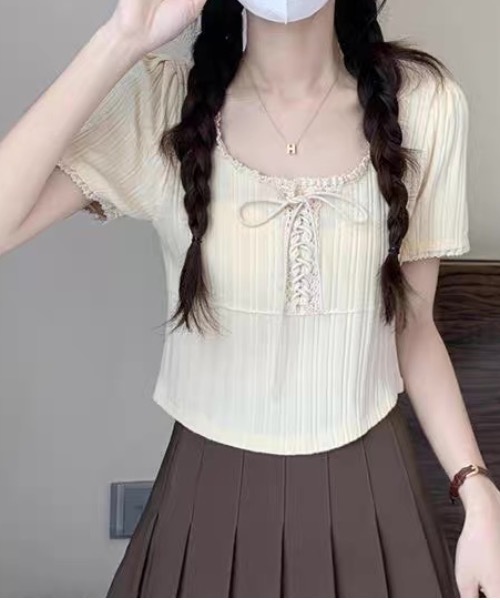 FUNdaysion(ファンデイション)の「レースパフスリーブ半袖トップス(Tシャツ/カットソー・レディース・ブラック/アイボリー・M)」の9枚目の写真
