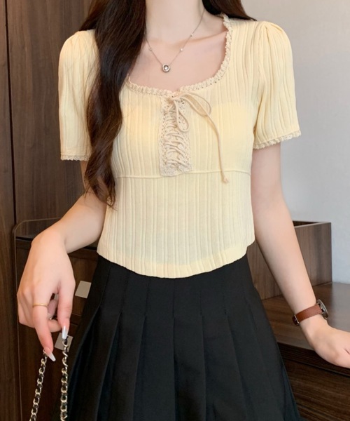 FUNdaysion(ファンデイション)の「レースパフスリーブ半袖トップス(Tシャツ/カットソー・レディース・ブラック/アイボリー・M)」の16枚目の写真
