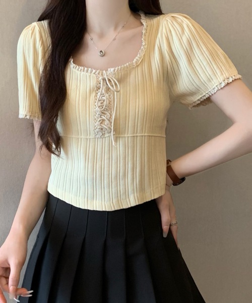 FUNdaysion(ファンデイション)の「レースパフスリーブ半袖トップス(Tシャツ/カットソー・レディース・ブラック/アイボリー・M)」の17枚目の写真