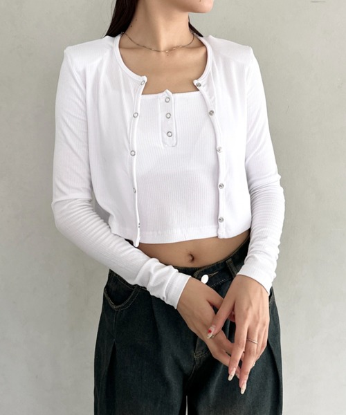 Bamm（バム）の「【2点セット】スナップボタンリブアンサンブル（アンサンブル・レディース・ブラック系その他/ホワイト/ブラック・FREE）」の4枚目の写真