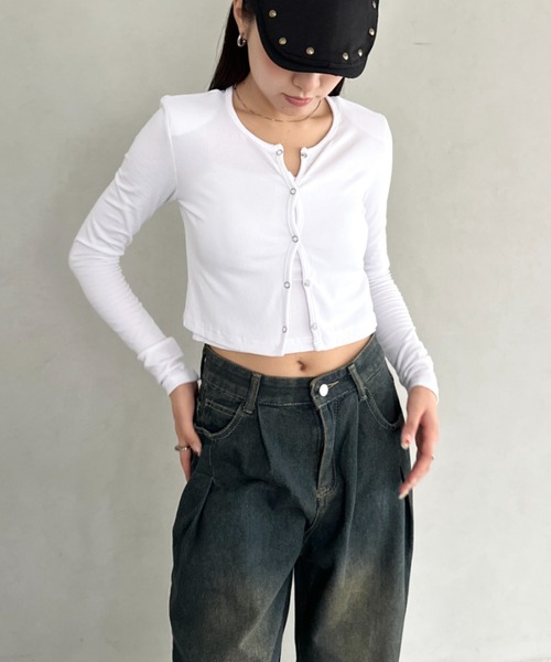 Bamm（バム）の「【2点セット】スナップボタンリブアンサンブル（アンサンブル・レディース・ブラック系その他/ホワイト/ブラック・FREE）」の9枚目の写真