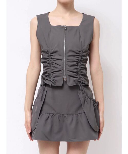 EMODA（エモダ）の「リボンギャザートップ（Tシャツ/カットソー・レディース・その他/ブラック/グレー・FREE）」の2枚目の写真