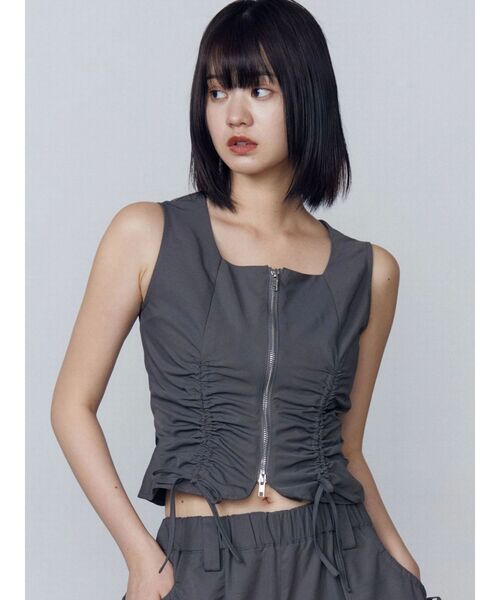 EMODA（エモダ）の「リボンギャザートップ（Tシャツ/カットソー・レディース・その他/ブラック/グレー・FREE）」の7枚目の写真