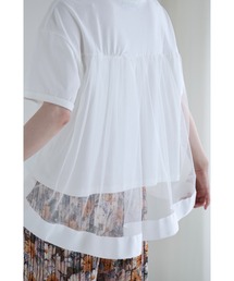 (黒)後ろ下がりベールのTシャツトップス